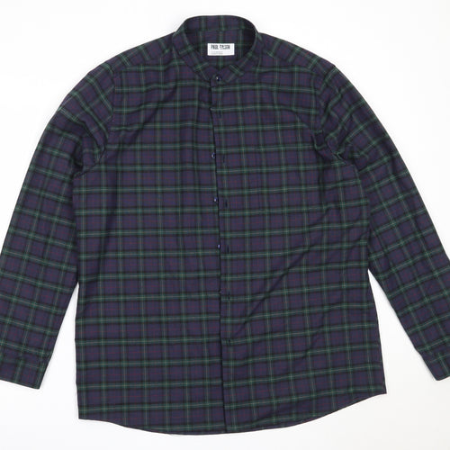 Dunnes Stores Mens Blue Check Polyester  Button-Up Size XL Collared