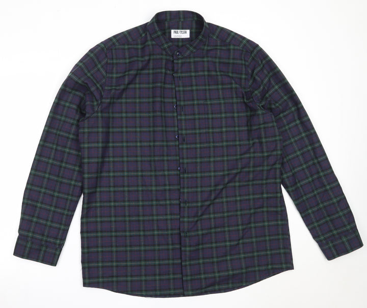 Dunnes Stores Mens Blue Check Polyester  Button-Up Size XL Collared