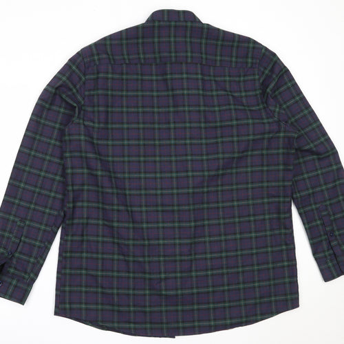 Dunnes Stores Mens Blue Check Polyester  Button-Up Size XL Collared