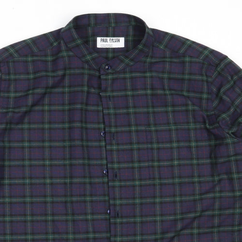 Dunnes Stores Mens Blue Check Polyester  Button-Up Size XL Collared
