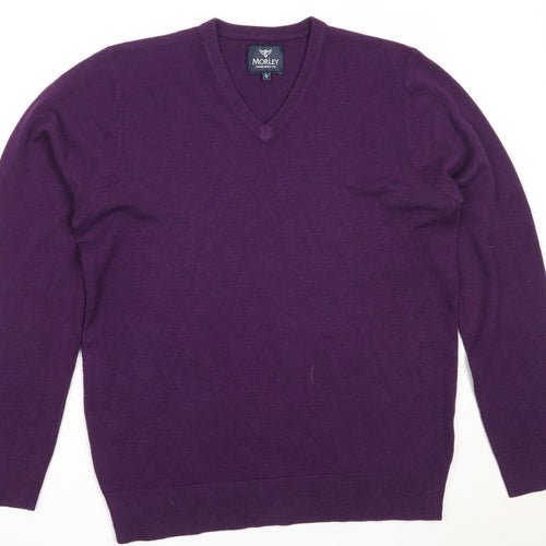 Morley Mens Purple V-Neck  Acrylic Pullover Jumper Size S