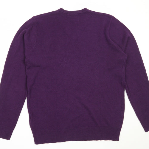 Morley Mens Purple V-Neck  Acrylic Pullover Jumper Size S