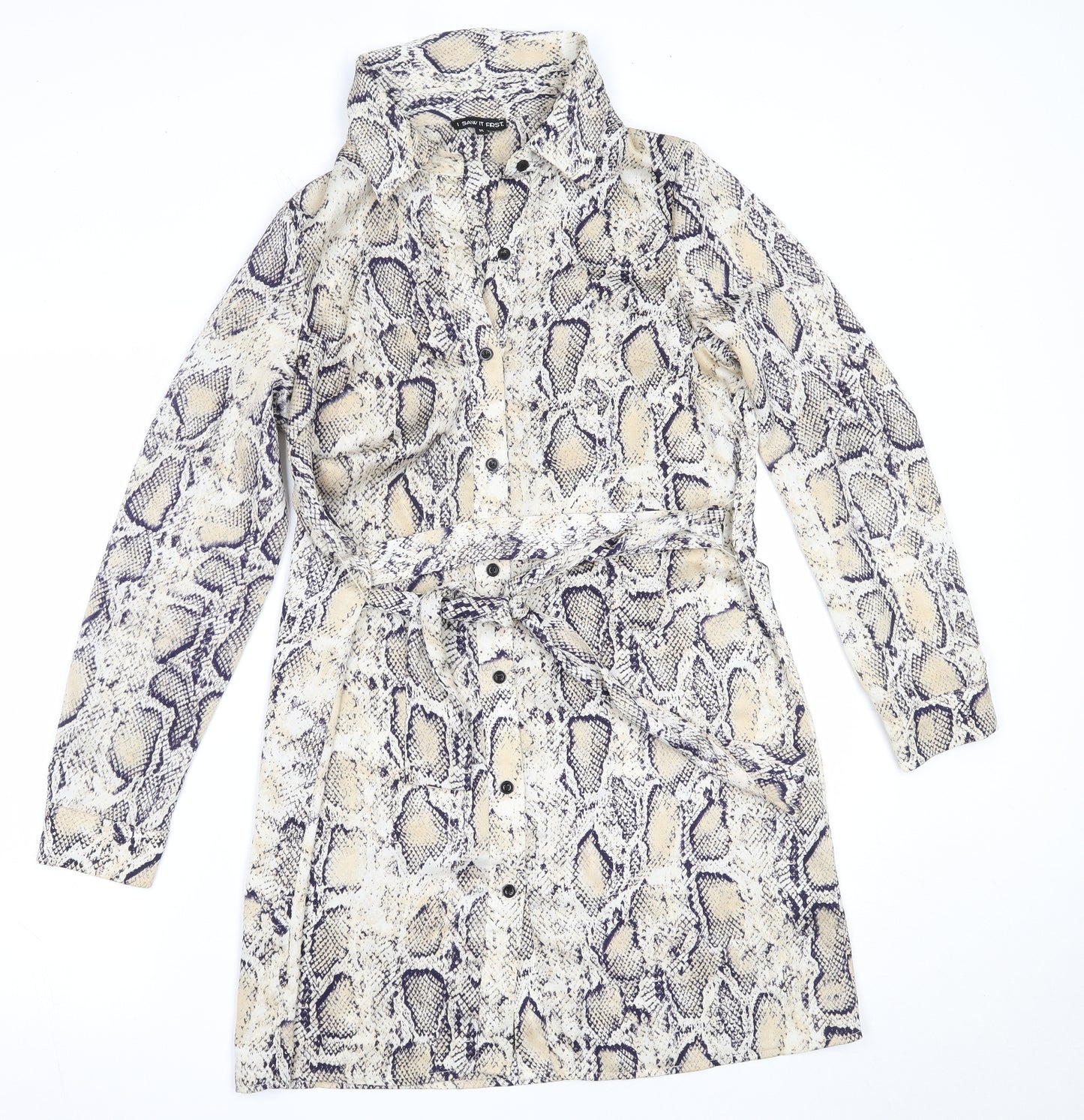 I SAW IT FIRST Womens Beige Animal Print Polyester Shirt Dress  Size M  Collared