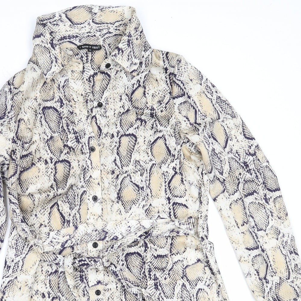 I SAW IT FIRST Womens Beige Animal Print Polyester Shirt Dress  Size M  Collared