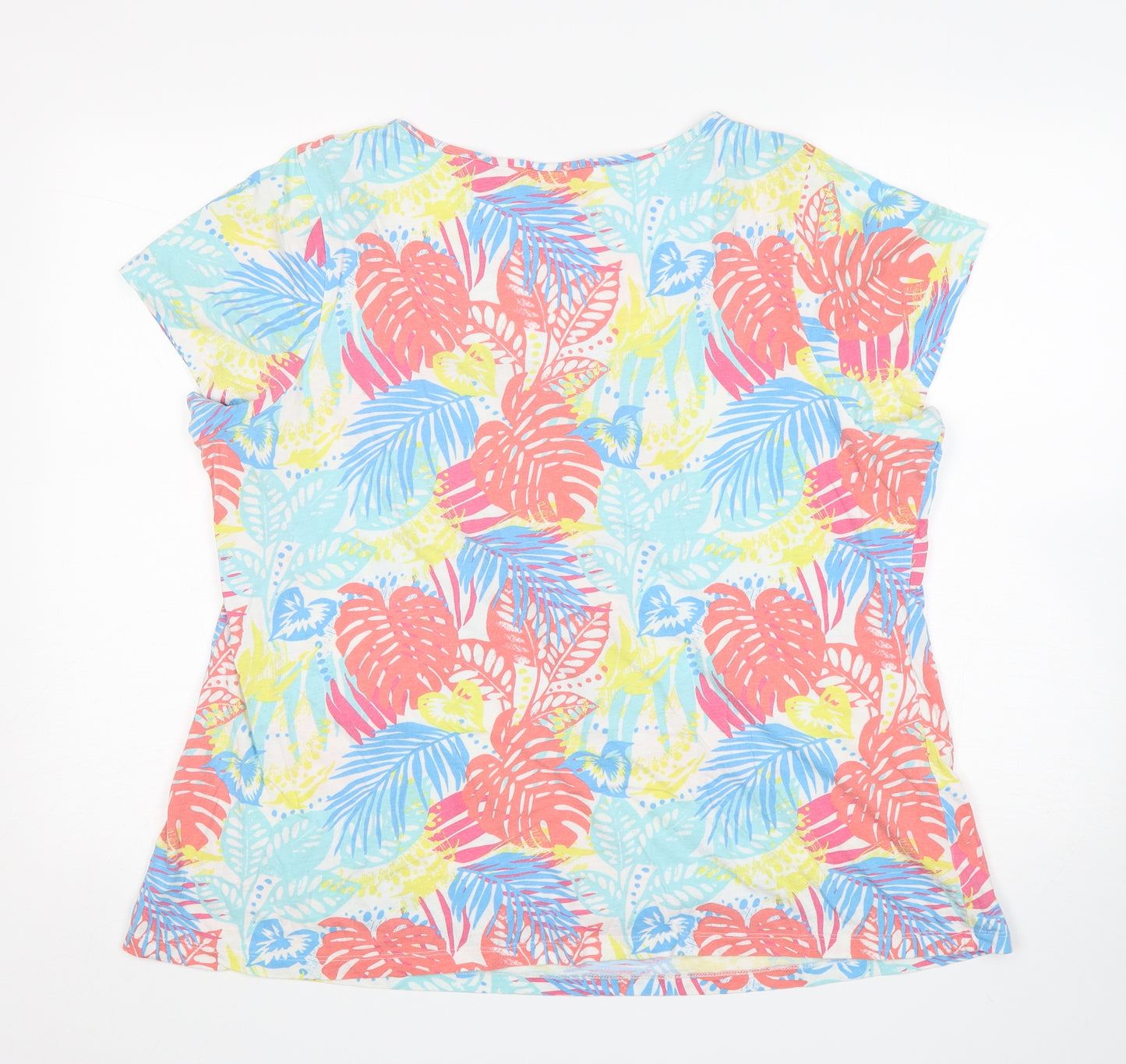 M&S Womens Multicoloured Floral Cotton Basic T-Shirt Size 22 Scoop Neck