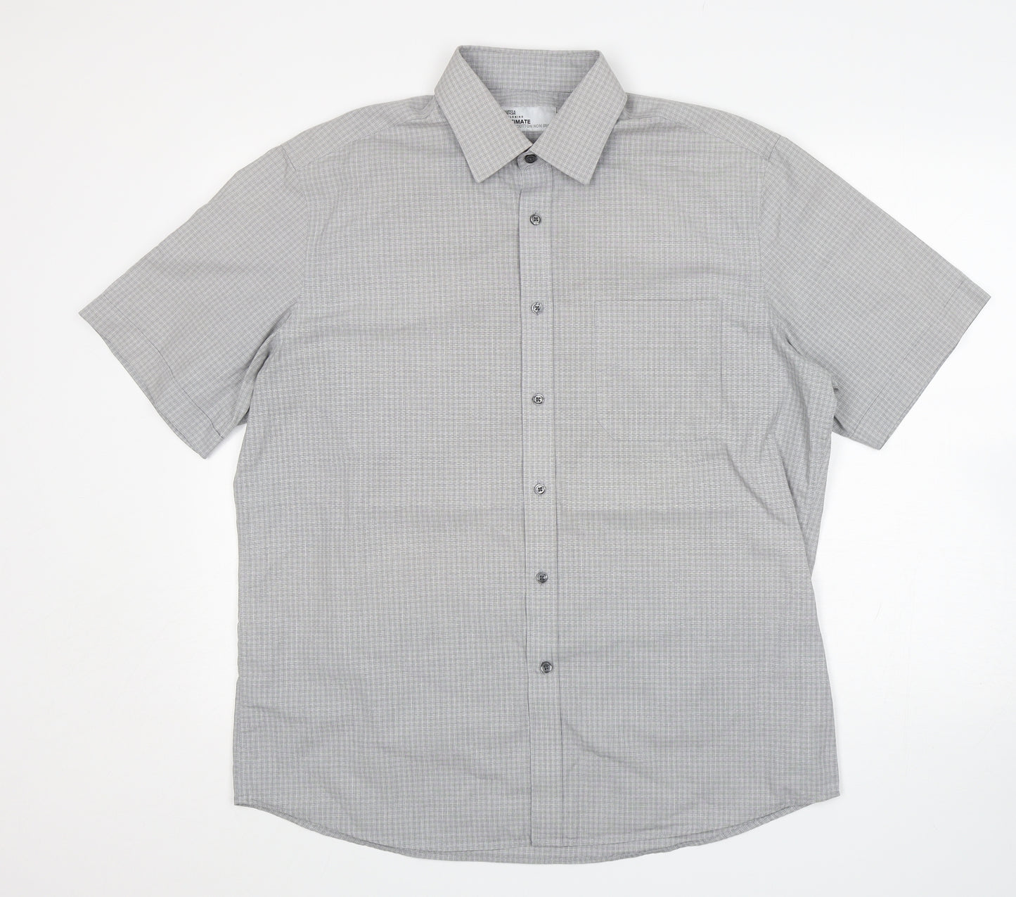M&S Mens Grey Check Cotton  Dress Shirt Size 16 Collared