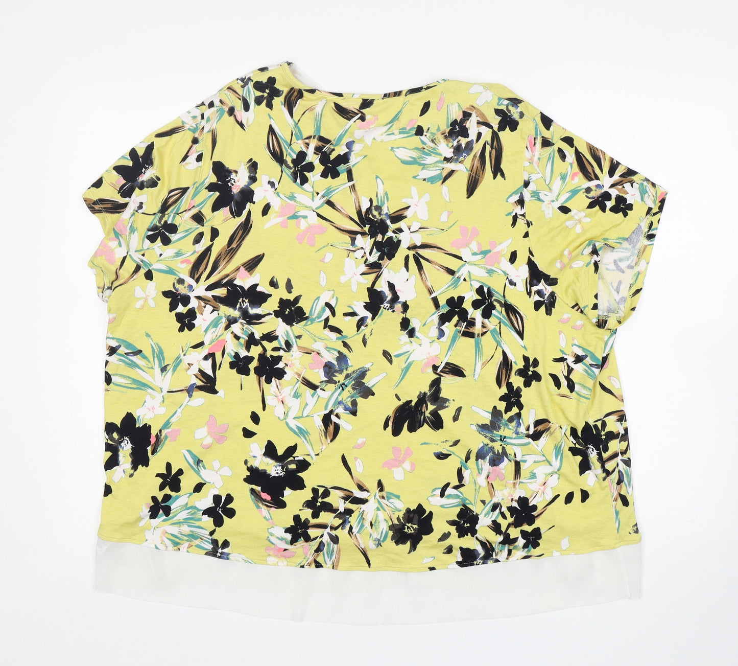 M&S Womens Multicoloured Floral Viscose Basic T-Shirt Size 24 V-Neck