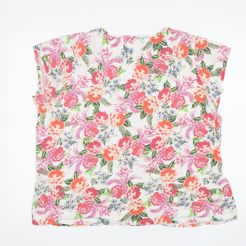 M&S Womens Multicoloured Floral Cotton Basic T-Shirt Size 22 Round Neck