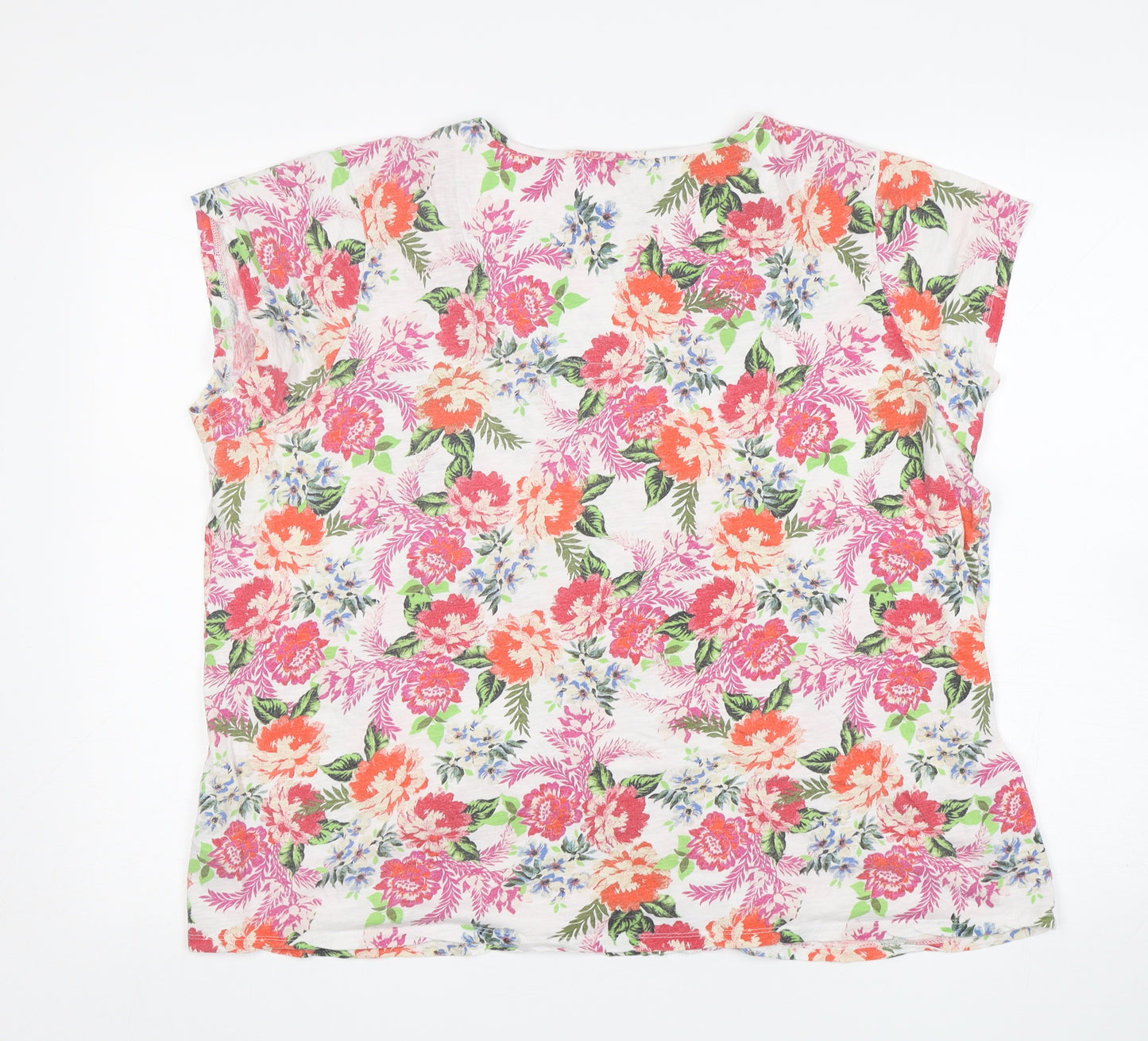 M&S Womens Multicoloured Floral Cotton Basic T-Shirt Size 22 Round Neck