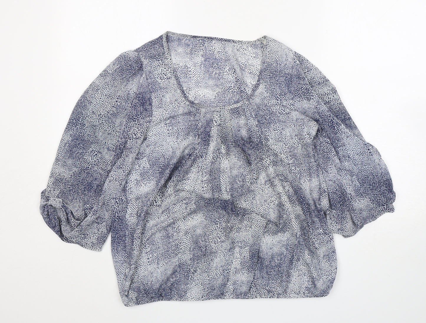 Wallis Womens Blue Animal Print Polyester Basic Blouse Size M Round Neck