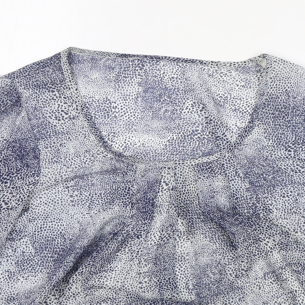 Wallis Womens Blue Animal Print Polyester Basic Blouse Size M Round Neck