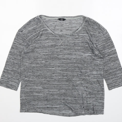 F&F Womens Grey Round Neck Striped Polyester Pullover Jumper Size 14