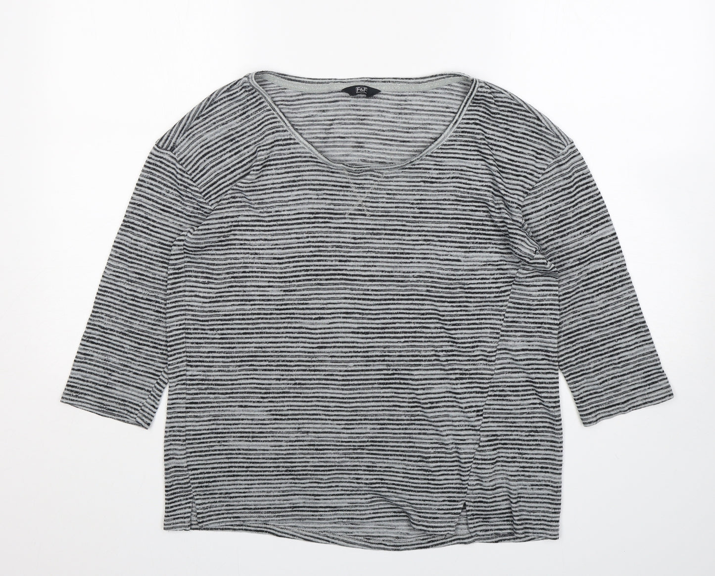 F&F Womens Grey Round Neck Striped Polyester Pullover Jumper Size 14