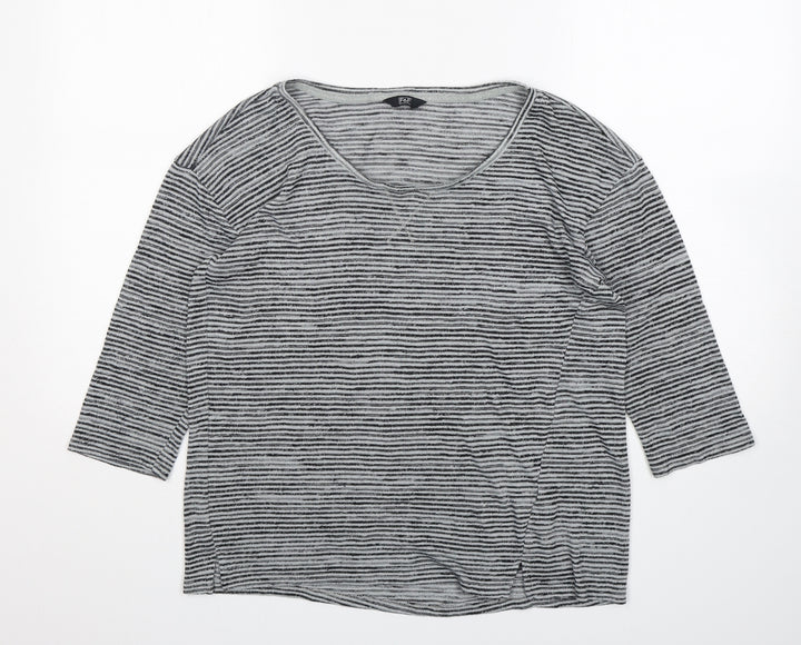 F&F Womens Grey Round Neck Striped Polyester Pullover Jumper Size 14