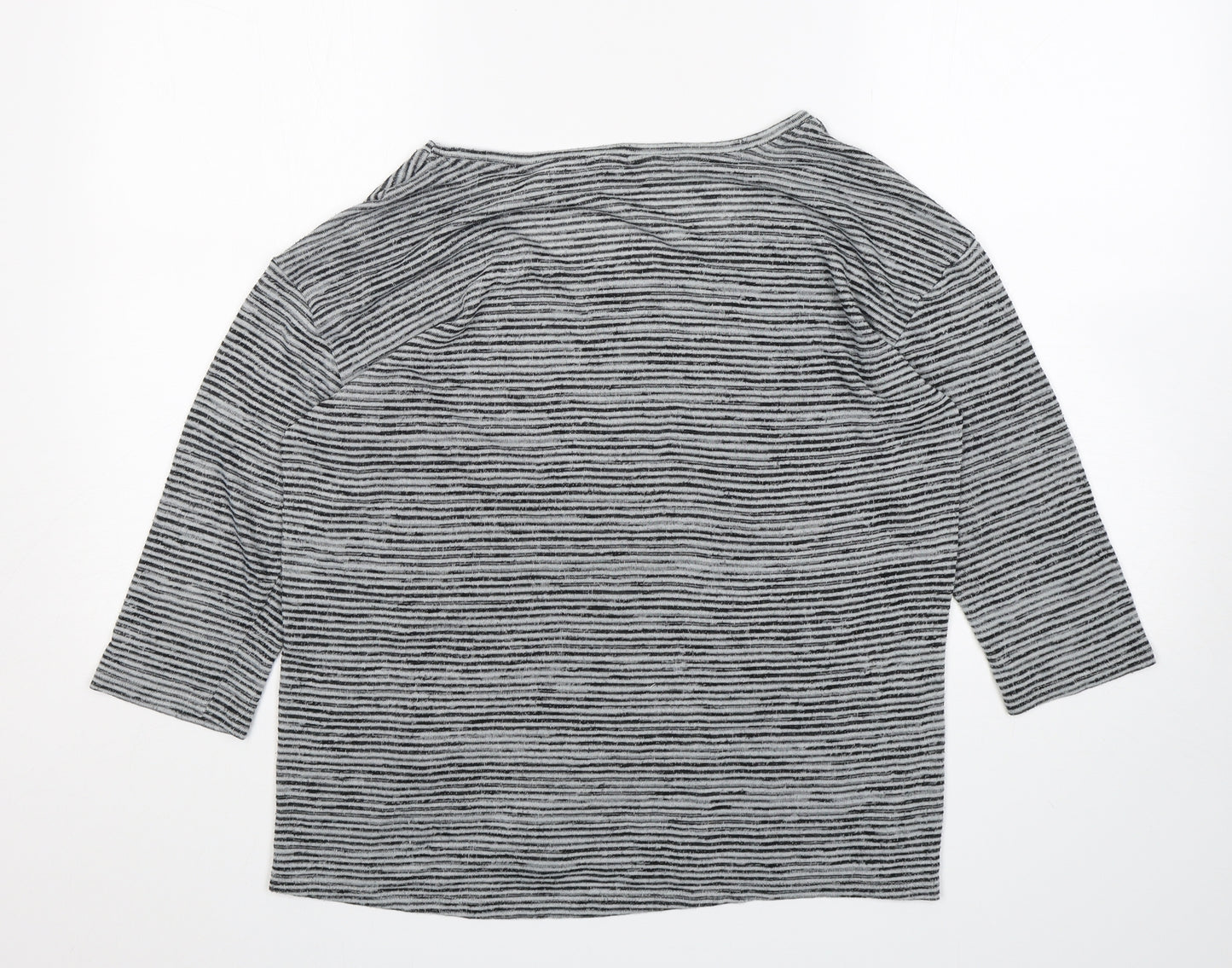 F&F Womens Grey Round Neck Striped Polyester Pullover Jumper Size 14