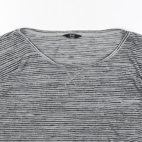 F&F Womens Grey Round Neck Striped Polyester Pullover Jumper Size 14