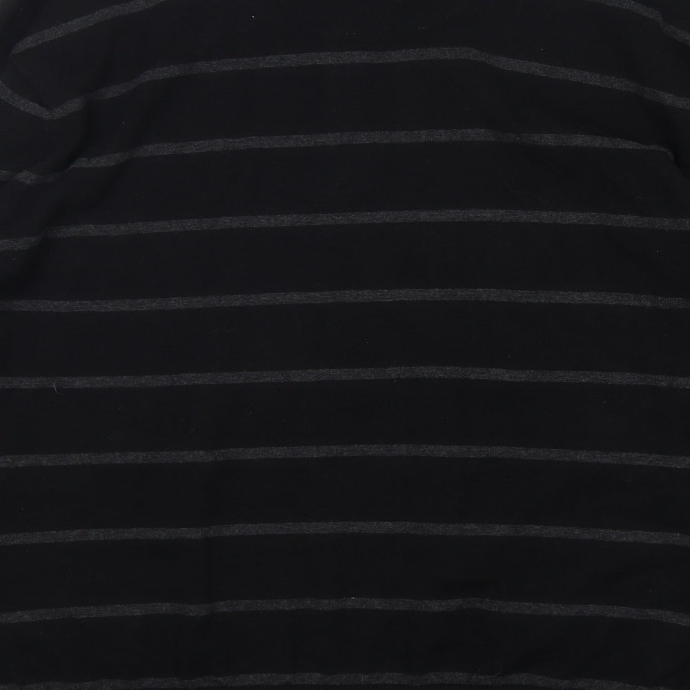 BHS Mens Black Round Neck Striped Cotton Pullover Jumper Size XL
