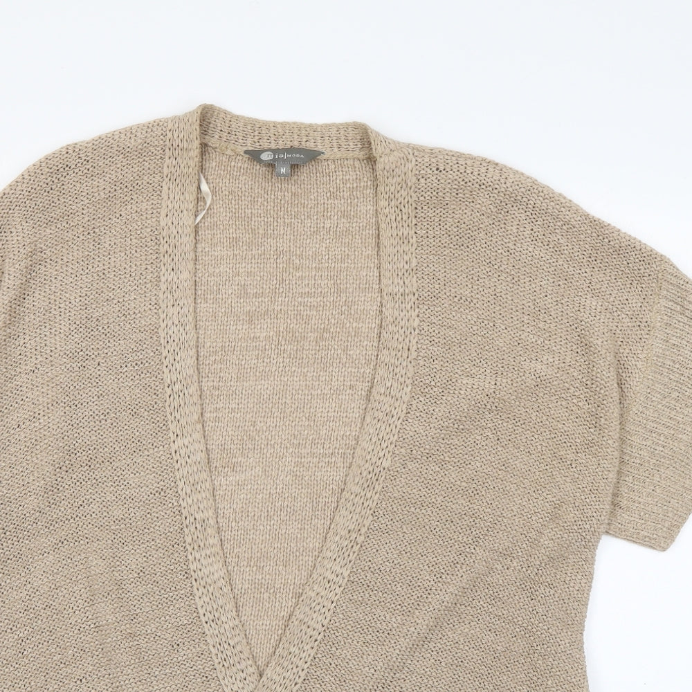 Mia Moda Womens Beige V-Neck  Acrylic Cardigan Jumper Size M