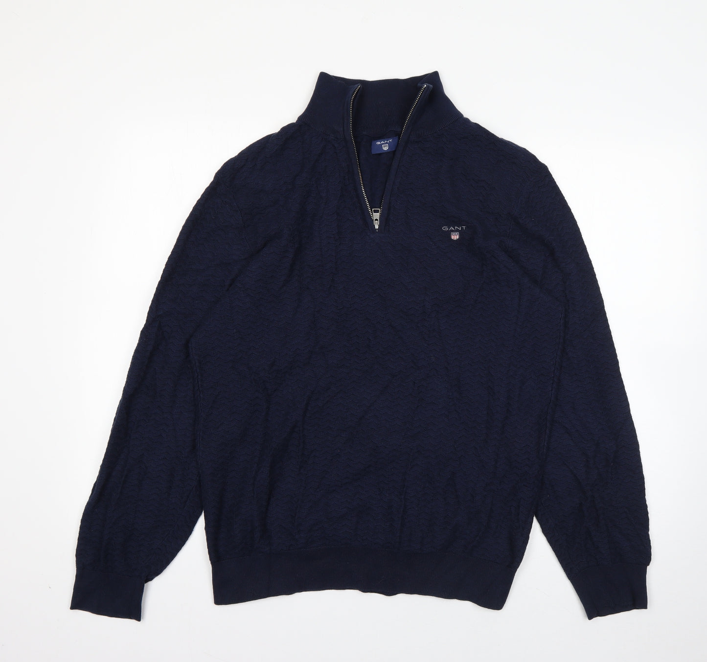 GANT Mens Blue Mock Neck  Cotton Pullover Jumper Size L