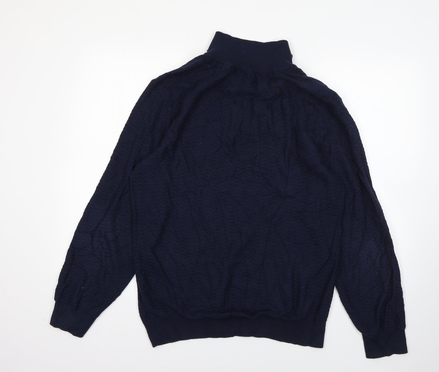 GANT Mens Blue Mock Neck  Cotton Pullover Jumper Size L