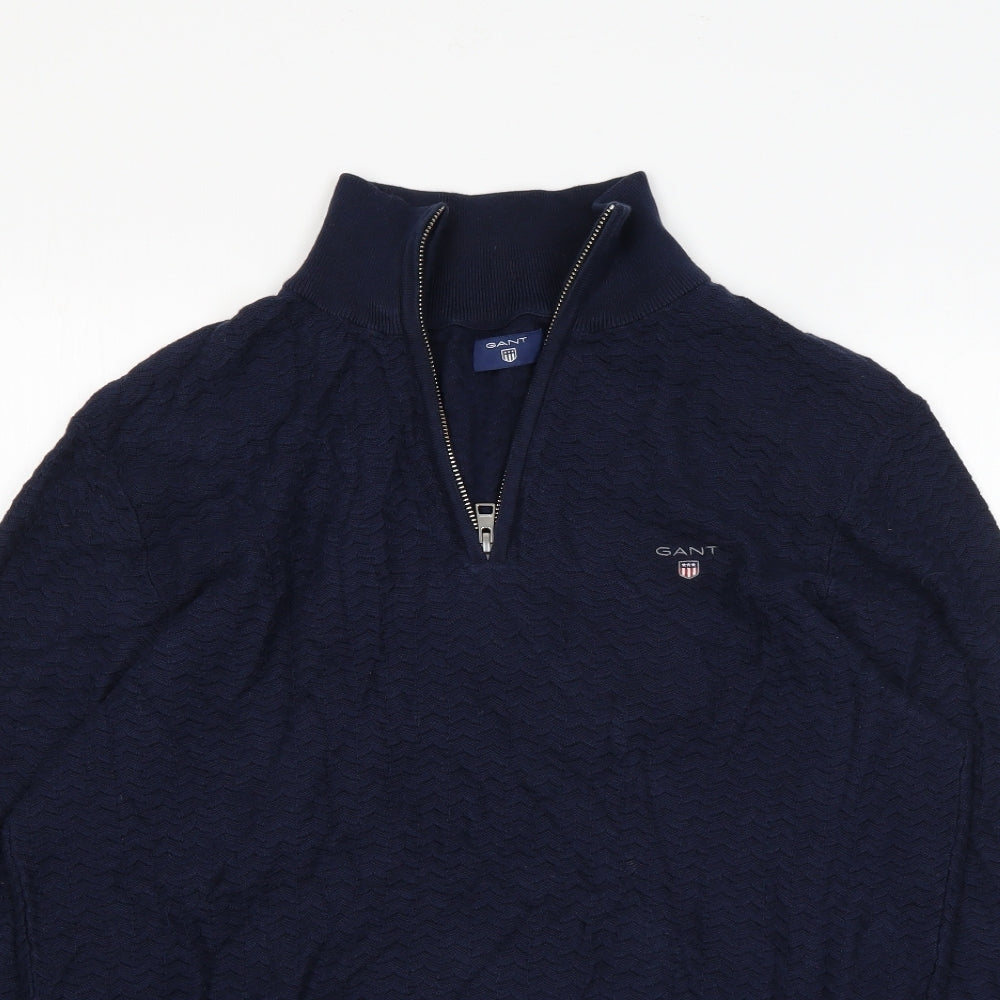 GANT Mens Blue Mock Neck  Cotton Pullover Jumper Size L