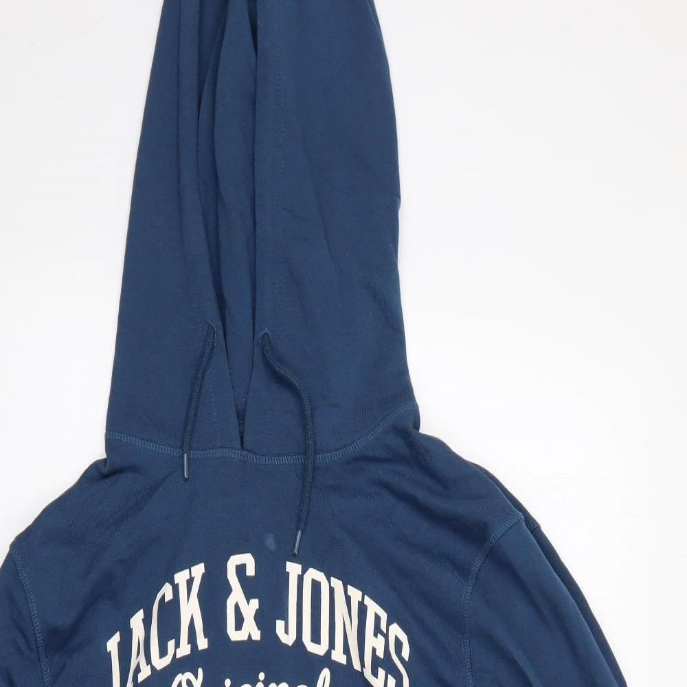 Jack & Jones  Mens Blue  Cotton Pullover Hoodie Size L
