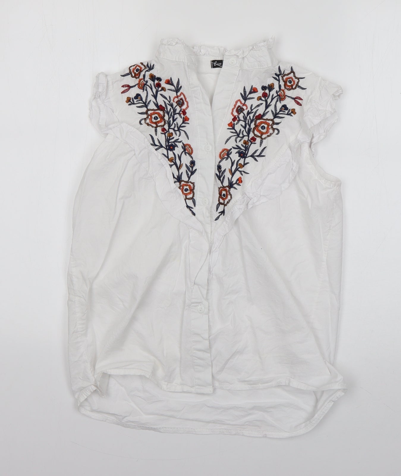 Ciao Milano Womens White Floral Viscose Basic Button-Up Size S Collared