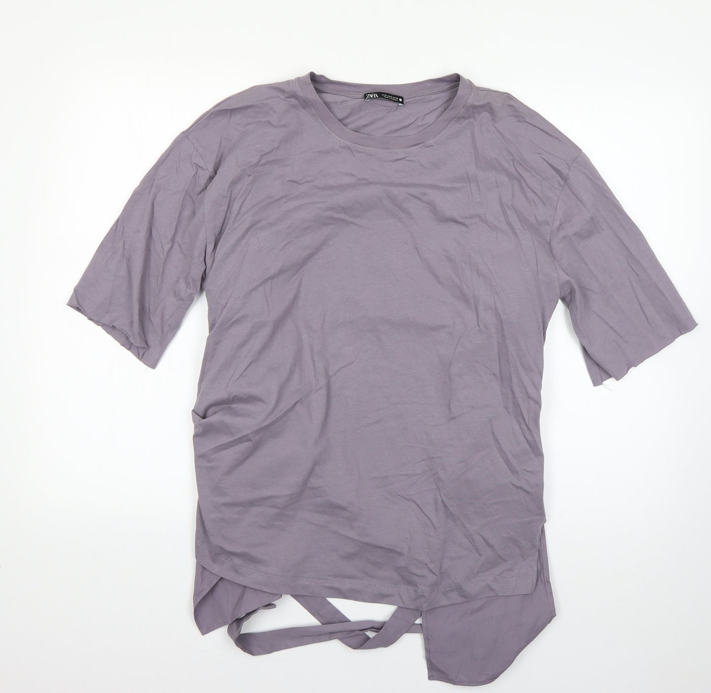 Zara Womens Purple  Cotton Basic T-Shirt Size M Round Neck