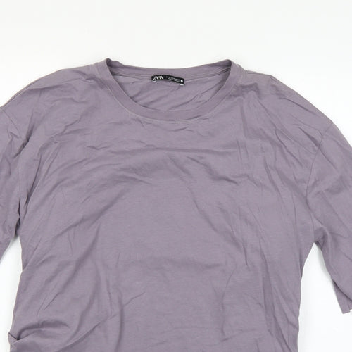 Zara Womens Purple  Cotton Basic T-Shirt Size M Round Neck