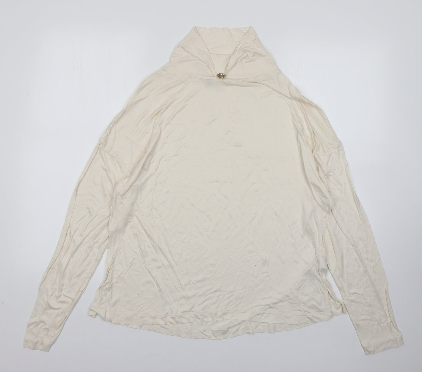 M&S Womens Beige  Viscose Basic T-Shirt Size 16 Mock Neck