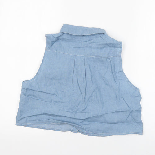 Lisa London  Womens Blue  Cotton Cropped Button-Up Size 12 Collared