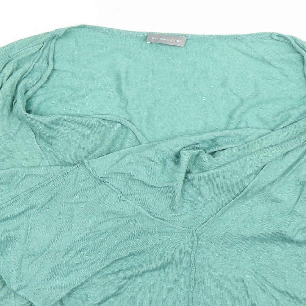 Per Una  Womens Green V-Neck  Viscose Cardigan Jumper Size 18