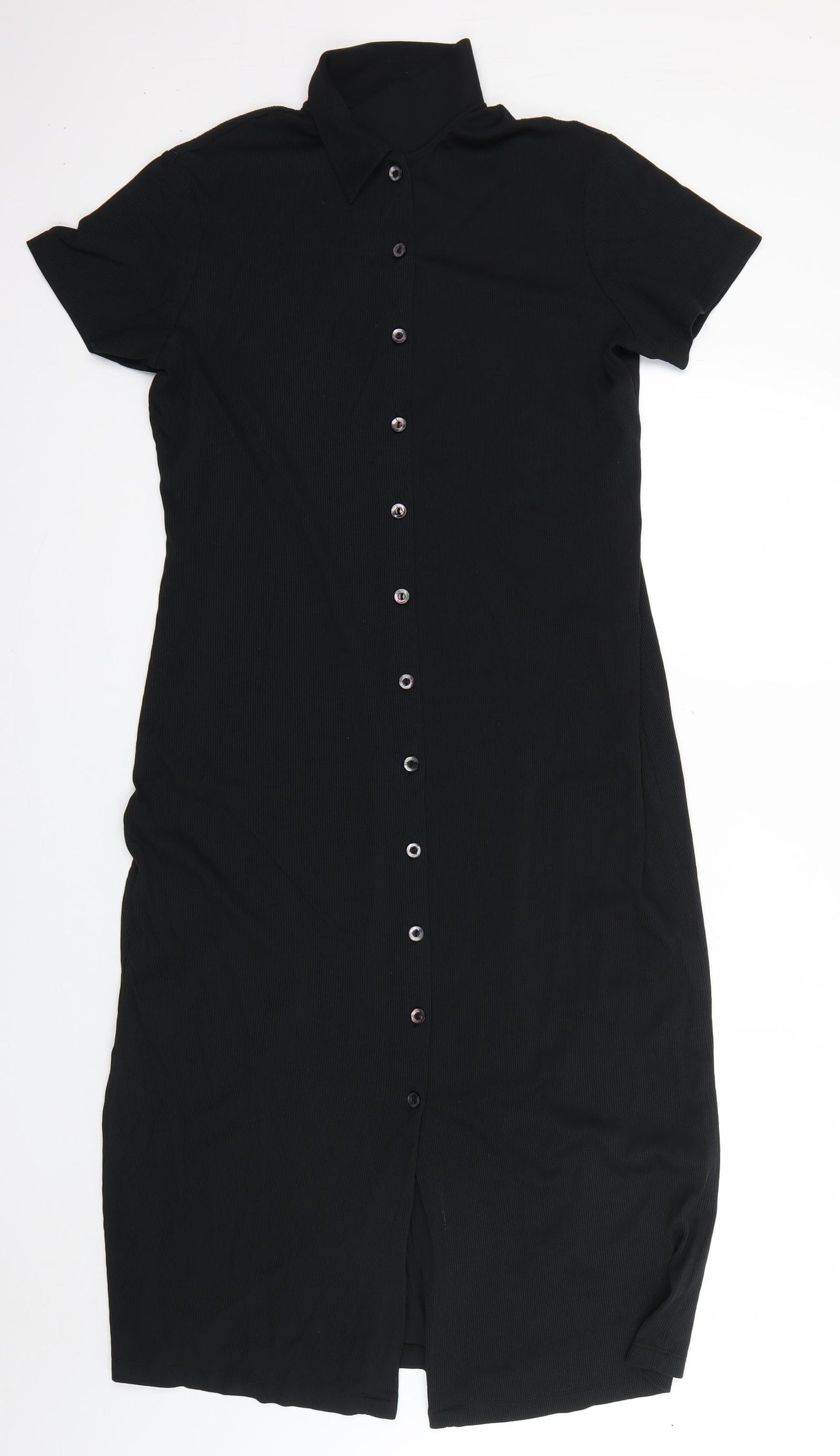 M&S Womens Black  Nylon Shirt Dress  Size 12  Collared