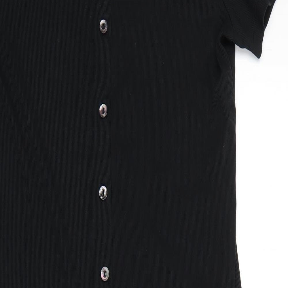 M&S Womens Black  Nylon Shirt Dress  Size 12  Collared