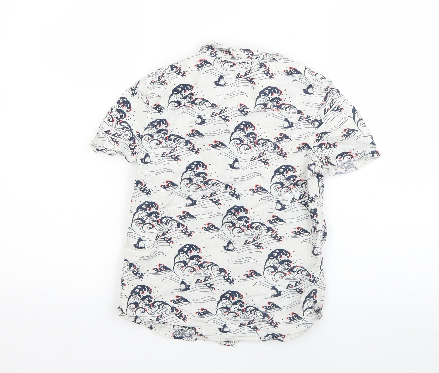 M&S Boys Multicoloured Animal Print Cotton Basic Button-Up Size 6-7 Years Collared  - Shark