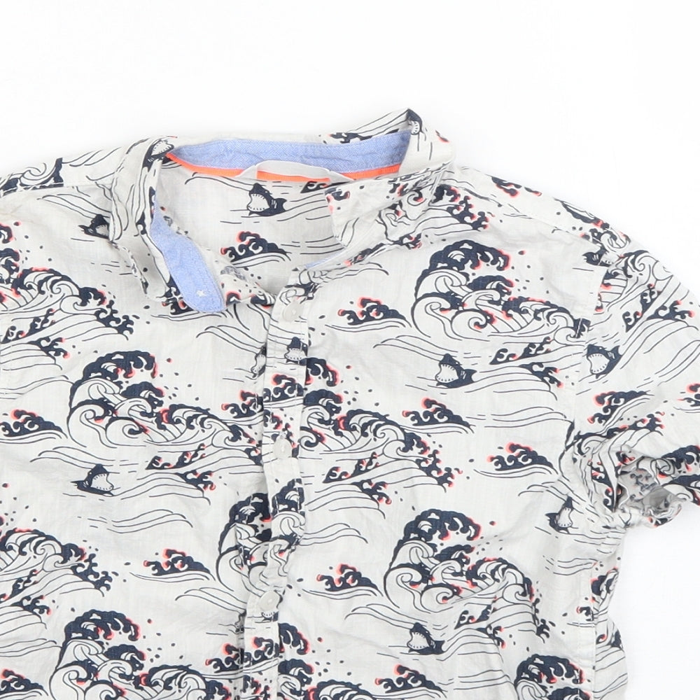 M&S Boys Multicoloured Animal Print Cotton Basic Button-Up Size 6-7 Years Collared  - Shark