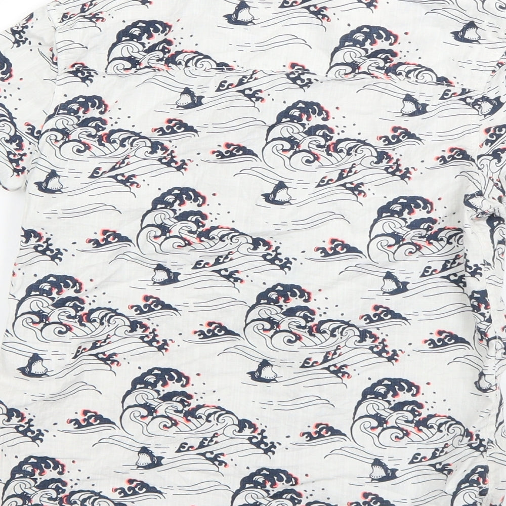 M&S Boys Multicoloured Animal Print Cotton Basic Button-Up Size 6-7 Years Collared  - Shark