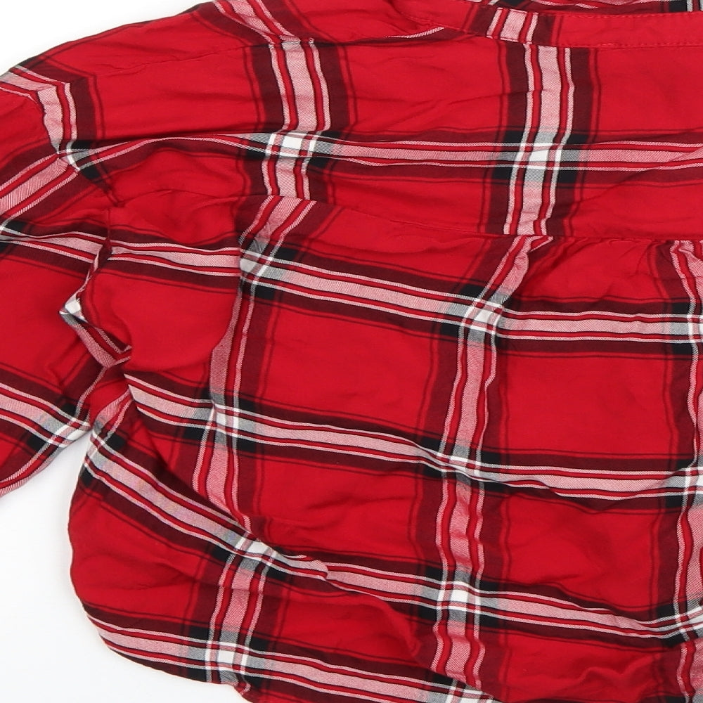 Primark Womens Red Plaid Viscose Cropped Button-Up Size 12 Collared