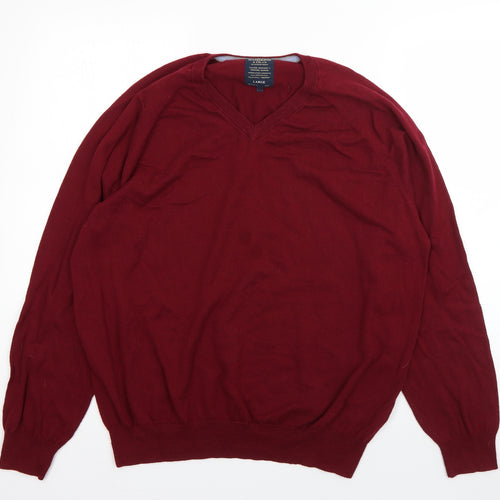 Hammond  Mens Red V-Neck  Cotton Pullover Jumper Size L