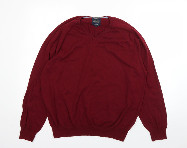 Hammond Mens Red V-Neck Cotton Pullover Jumper Size L
