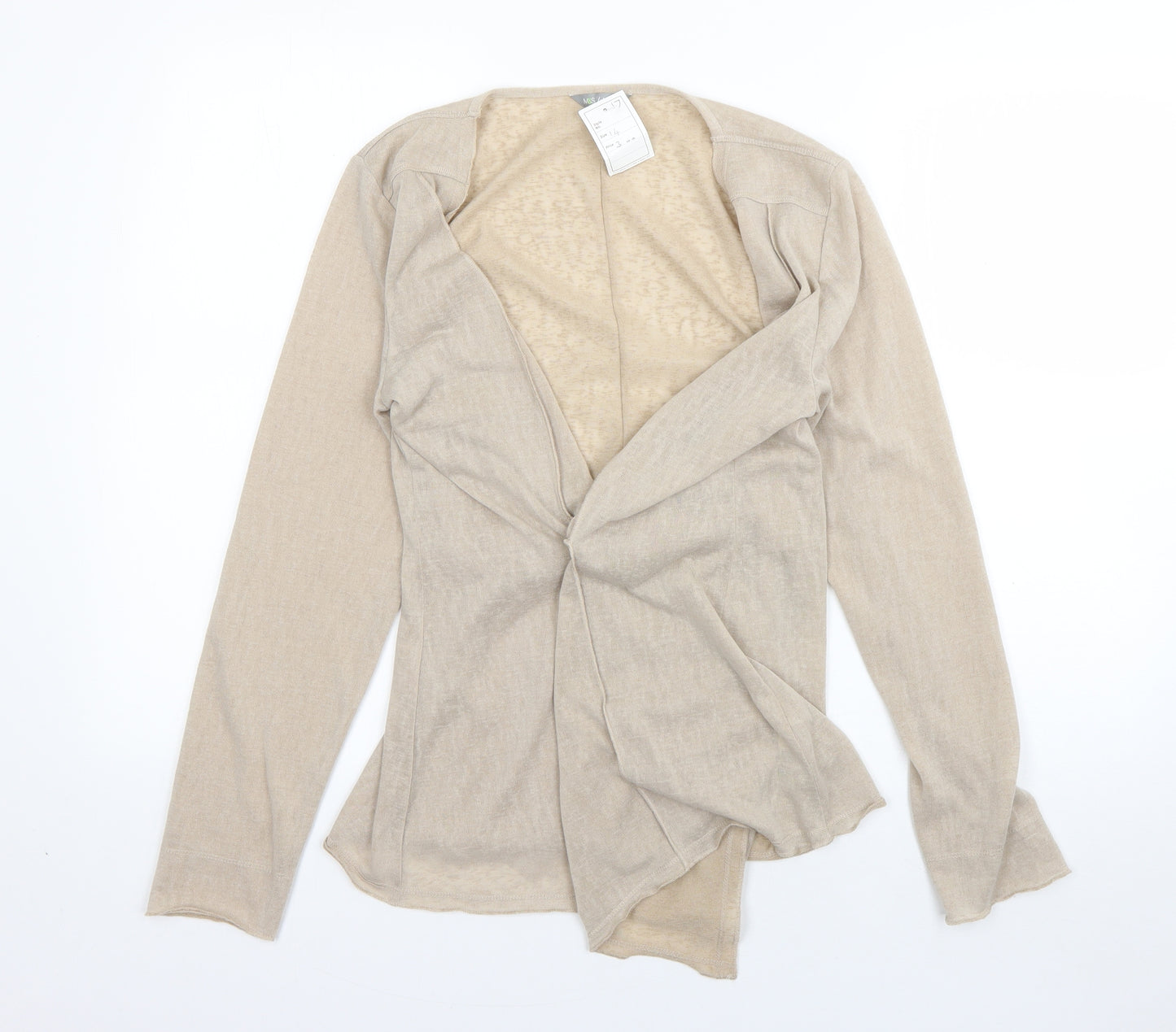 M&S Womens Beige V-Neck  Polyester Cardigan Jumper Size 14