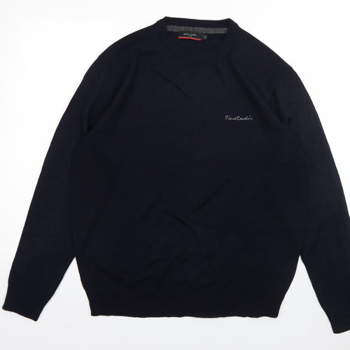 Pierre Cardin Mens Blue Round Neck  Acrylic Pullover Jumper Size M