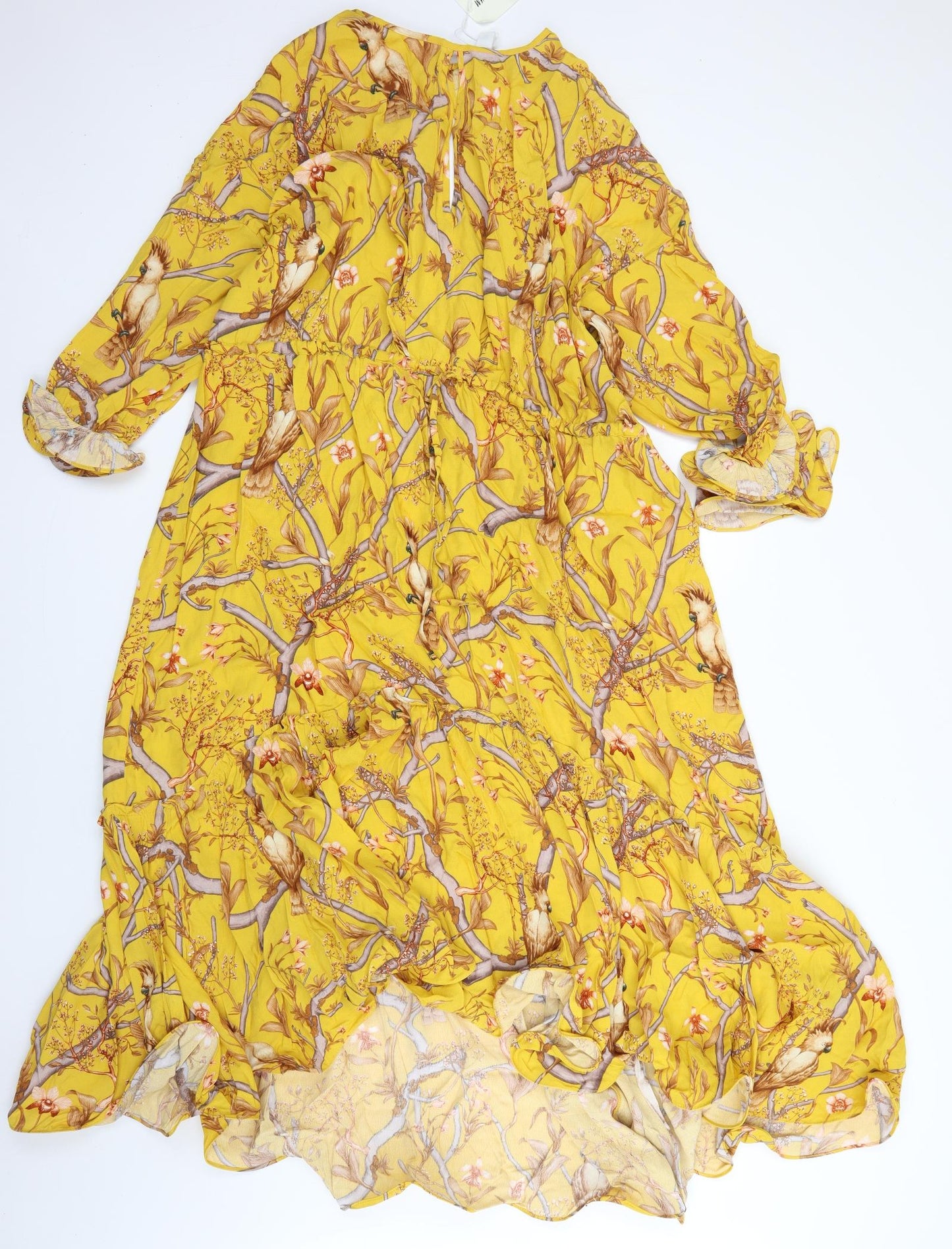 H&M Womens Yellow Floral Viscose A-Line  Size 2XL  Round Neck