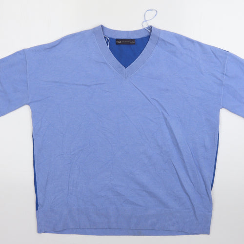 M&S Womens Blue V-Neck  Viscose Pullover Jumper Size 12
