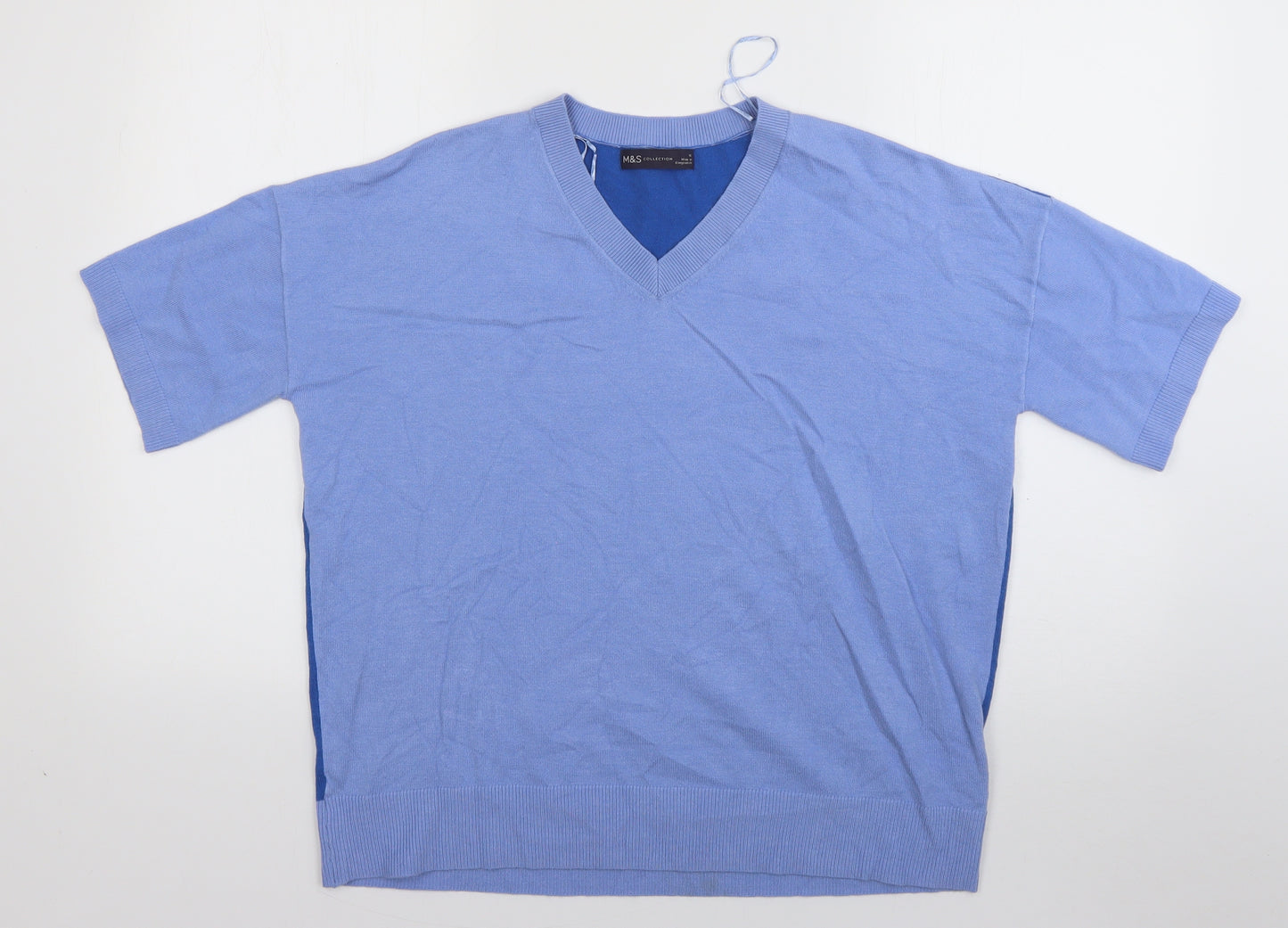 M&S Womens Blue V-Neck  Viscose Pullover Jumper Size 12