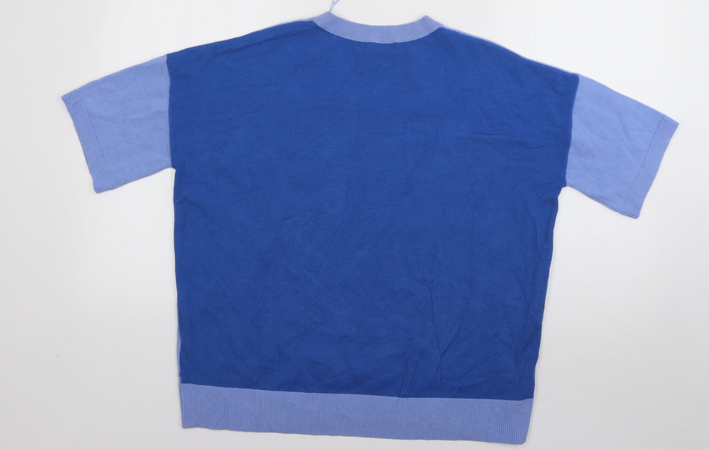 M&S Womens Blue V-Neck  Viscose Pullover Jumper Size 12