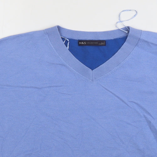 M&S Womens Blue V-Neck  Viscose Pullover Jumper Size 12