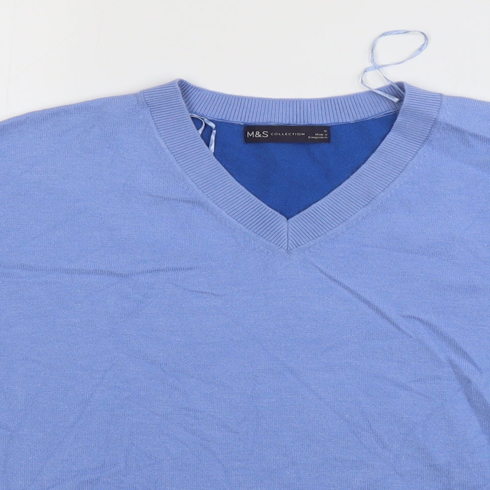 M&S Womens Blue V-Neck  Viscose Pullover Jumper Size 12
