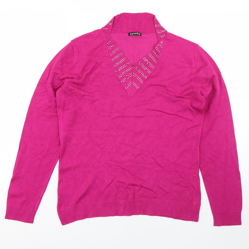 Casamia  Womens Pink V-Neck   Pullover Jumper Size S