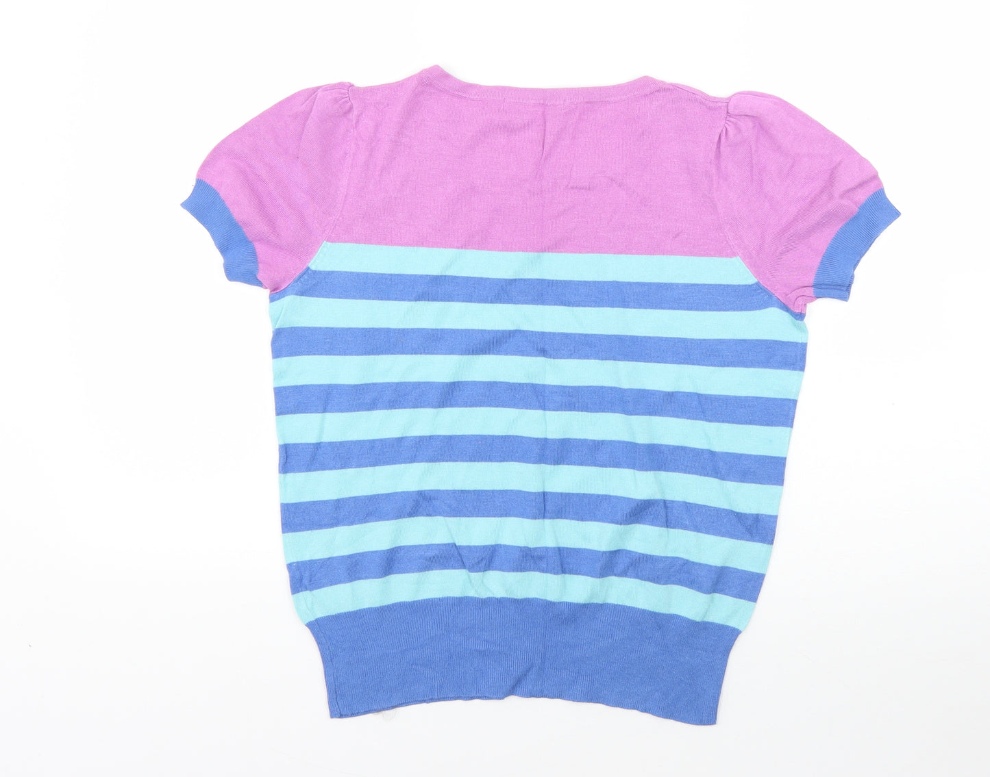 M&S Womens Multicoloured Round Neck Striped Viscose Pullover Jumper Size 14